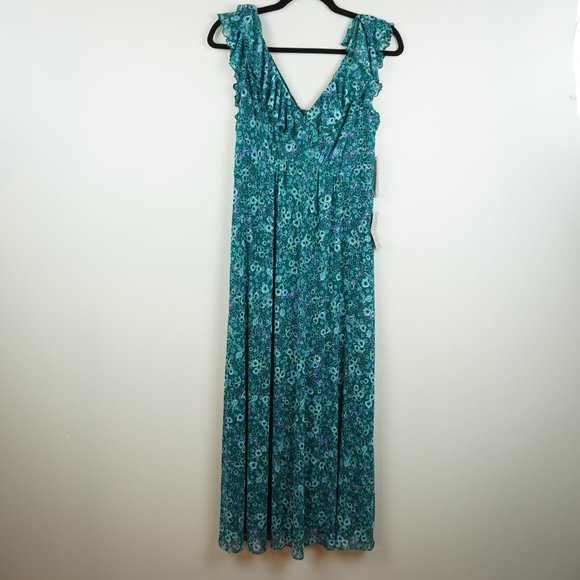 Donna Morgan Dress Green and Blue Maxi Sleeveless Size 10 - Picture 1 of 11